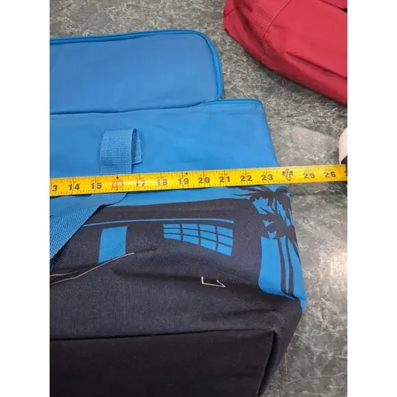 2- Trader Joe’s Insulated Tote Bags - 8 Gallon Blue - Lg Black Red Embroidered - Picture 7 of 13